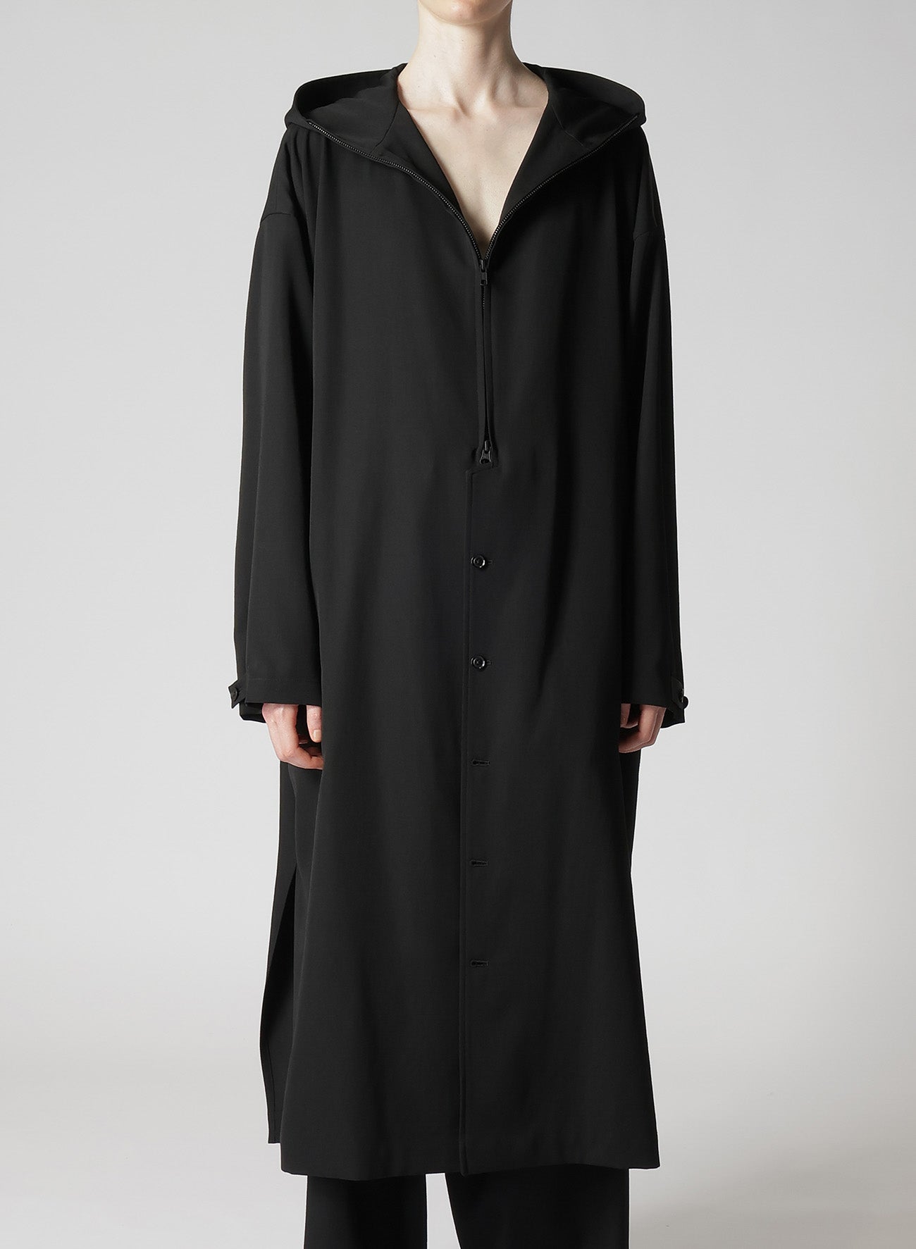 WOOL GABARDINE HOODIE COAT