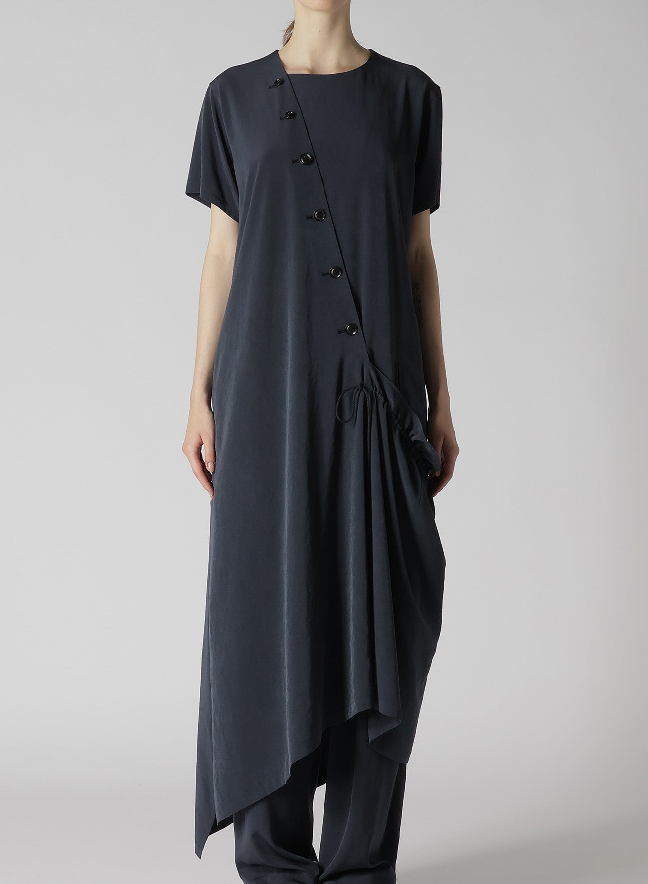 CREPE de CHINE HALF SLEEVE DRAPED DRESS