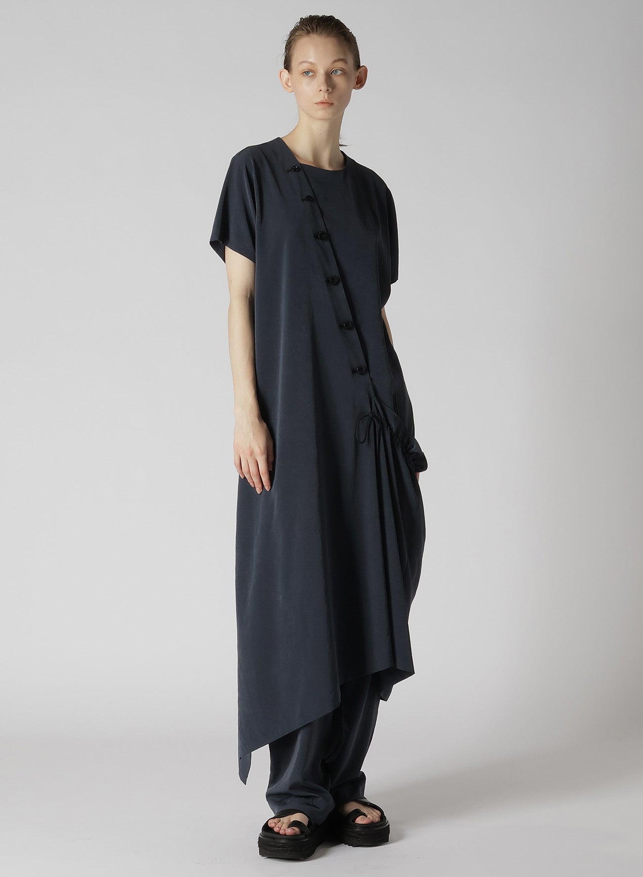 CREPE de CHINE HALF SLEEVE DRAPED DRESS