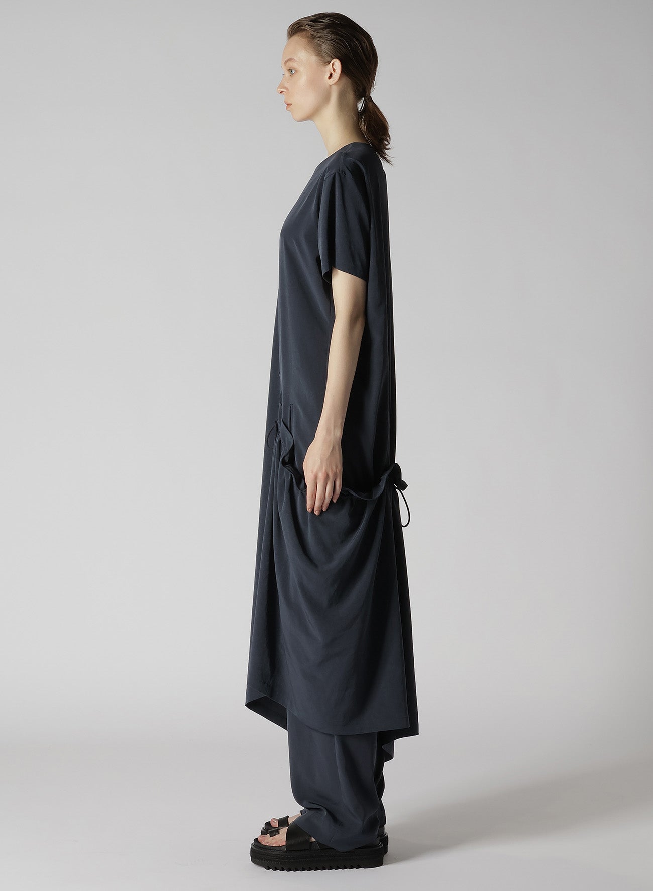 CREPE de CHINE HALF SLEEVE DRAPED DRESS