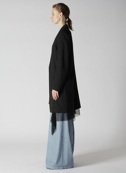 WOOL GABARDINE ASYMMETRIC LONG JACKET