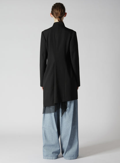 WOOL GABARDINE ASYMMETRIC LONG JACKET