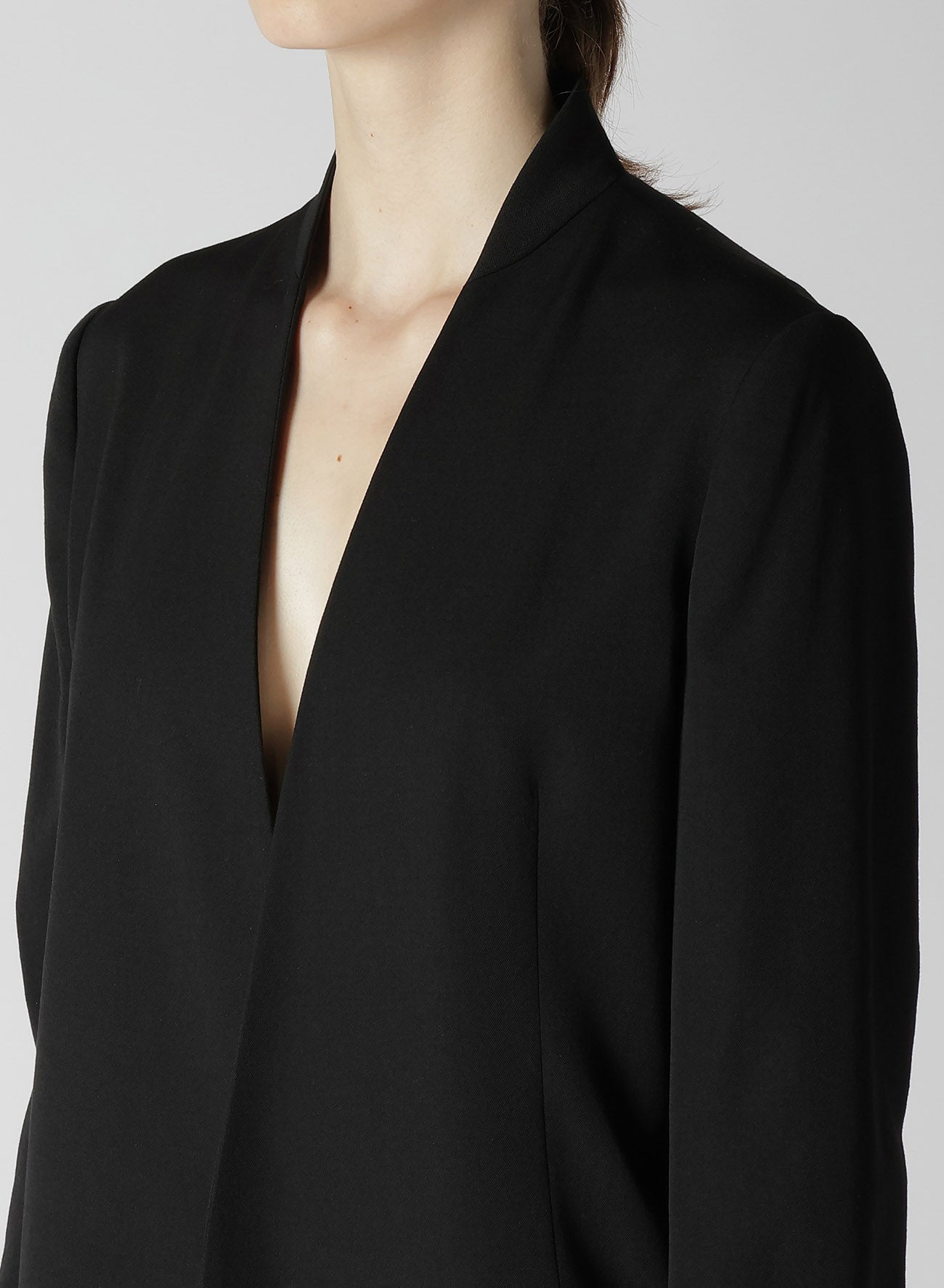 WOOL GABARDINE ASYMMETRIC LONG JACKET