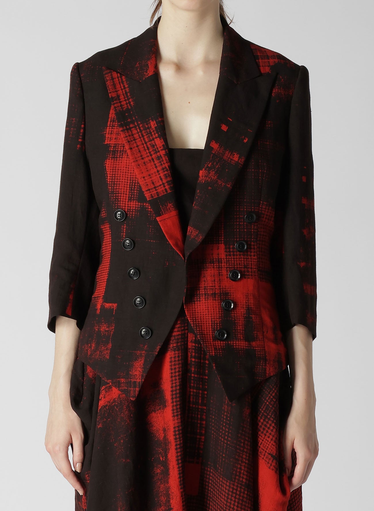 COPIED CHECKED PRINT CROPPED SLEEVE TAIL JACKET