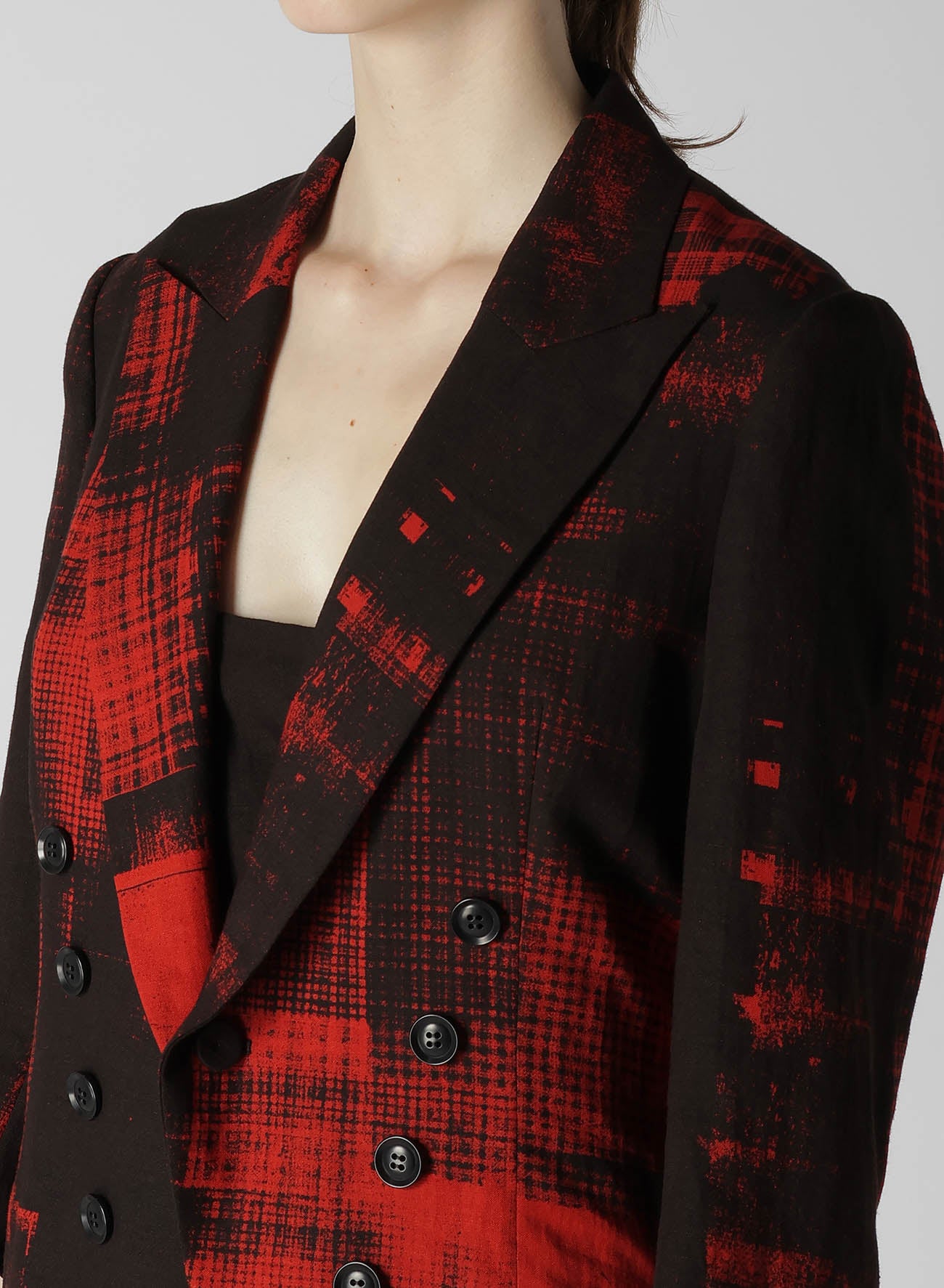 COPIED CHECKED PRINT CROPPED SLEEVE TAIL JACKET