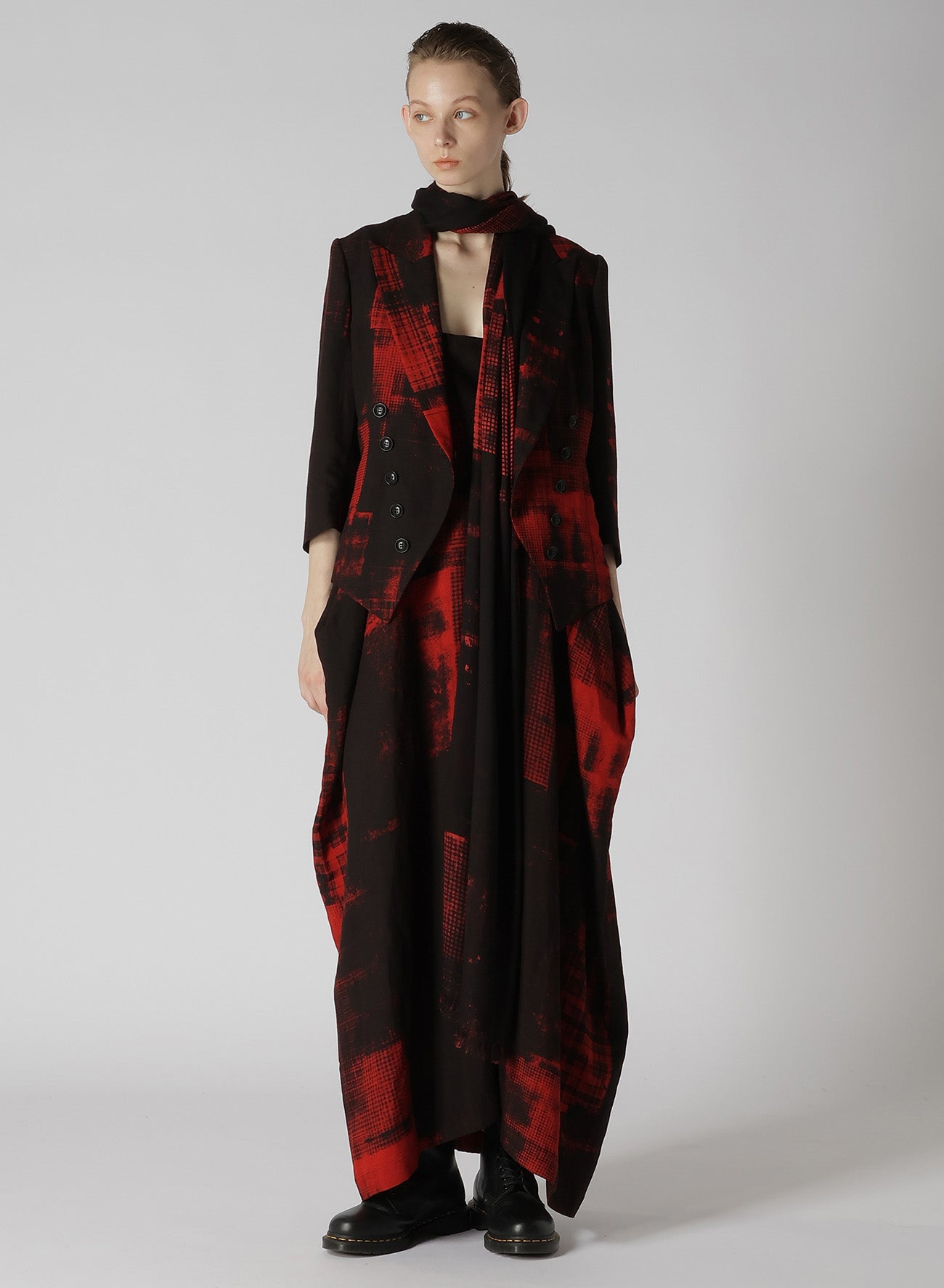 COPIED CHECKED PRINT CROPPED SLEEVE TAIL JACKET