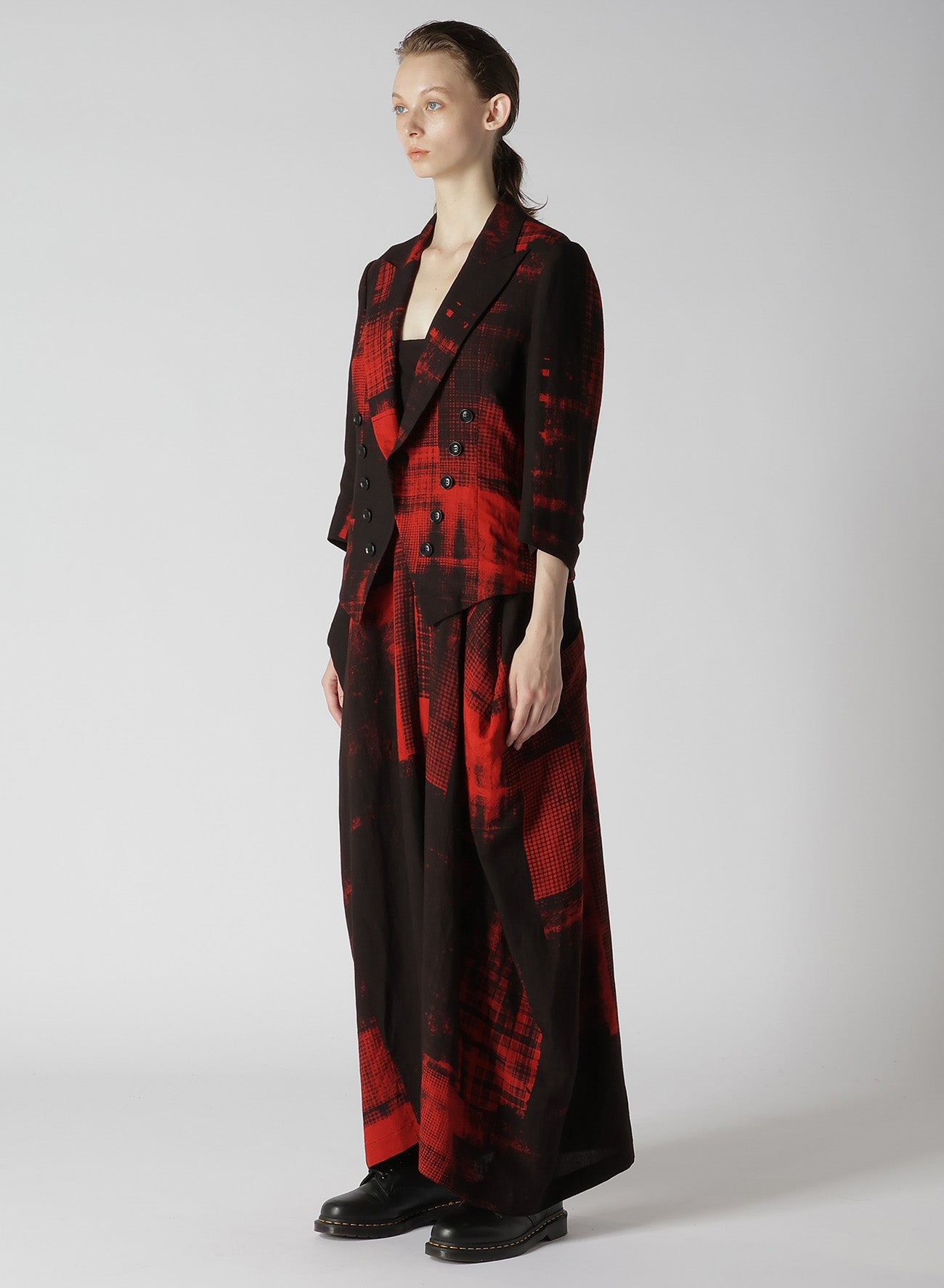 COPIED CHECKED PRINT CROPPED SLEEVE TAIL JACKET