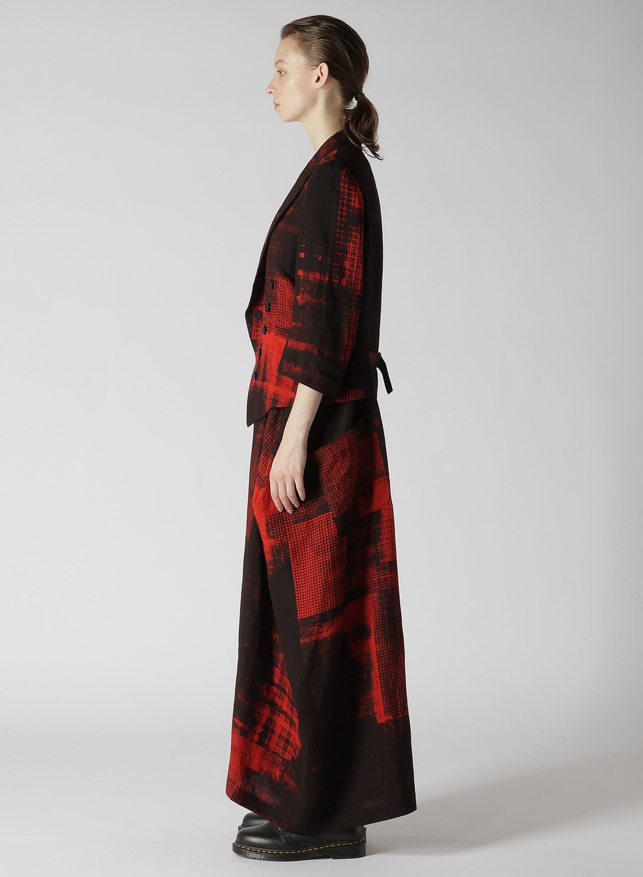 COPIED CHECKED PRINT CROPPED SLEEVE TAIL JACKET