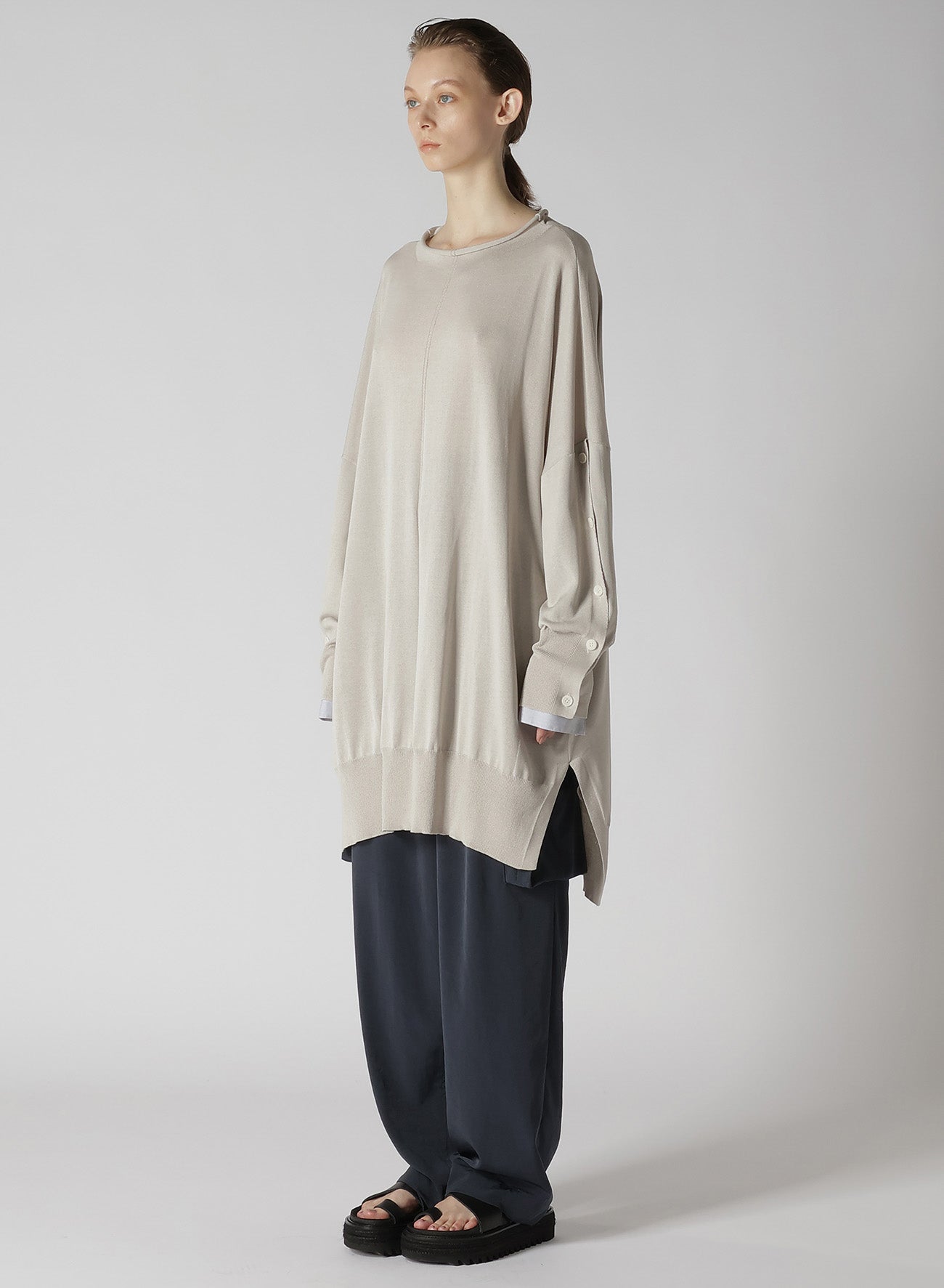 SHIRT SLEEVE LINING JERSEY KNIT DRESS