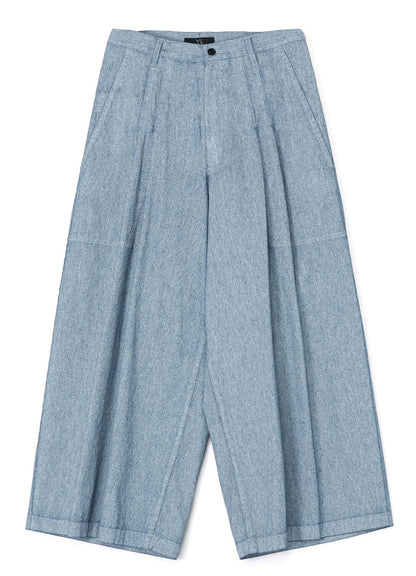 WHITE PIGMENT COATED DENIM PLEATED WIDE PANTS