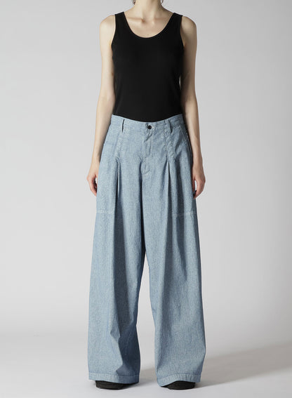 WHITE PIGMENT COATED DENIM PLEATED WIDE PANTS