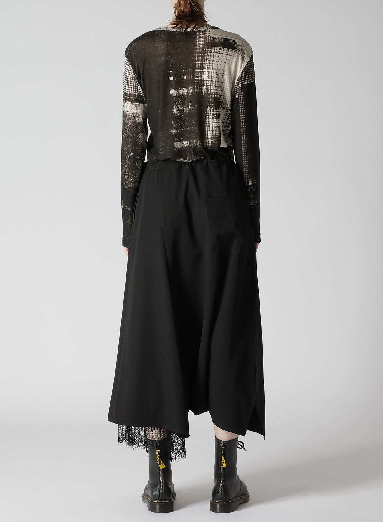 WOOL GABARDINE WAIST STRING ASYMMETRY PANTS