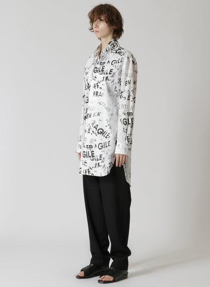 COTTON LAWN "FRAGILE" PIGMENT PRINT DOUBLE COLLAR SHIRT