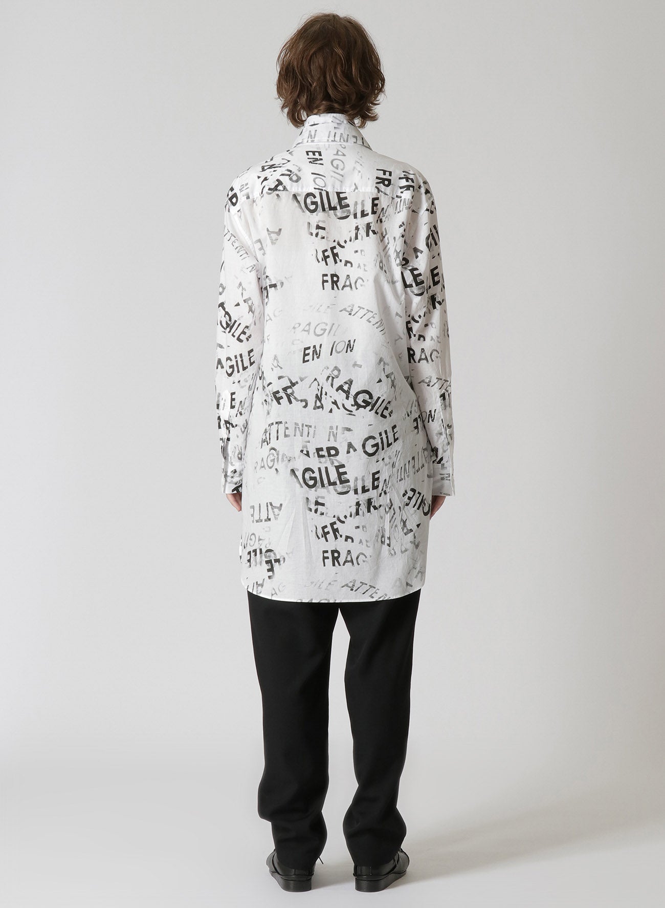 COTTON LAWN "FRAGILE" PIGMENT PRINT DOUBLE COLLAR SHIRT