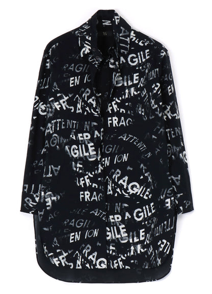 COTTON LAWN "FRAGILE" PIGMENT PRINT DOUBLE COLLAR SHIRT