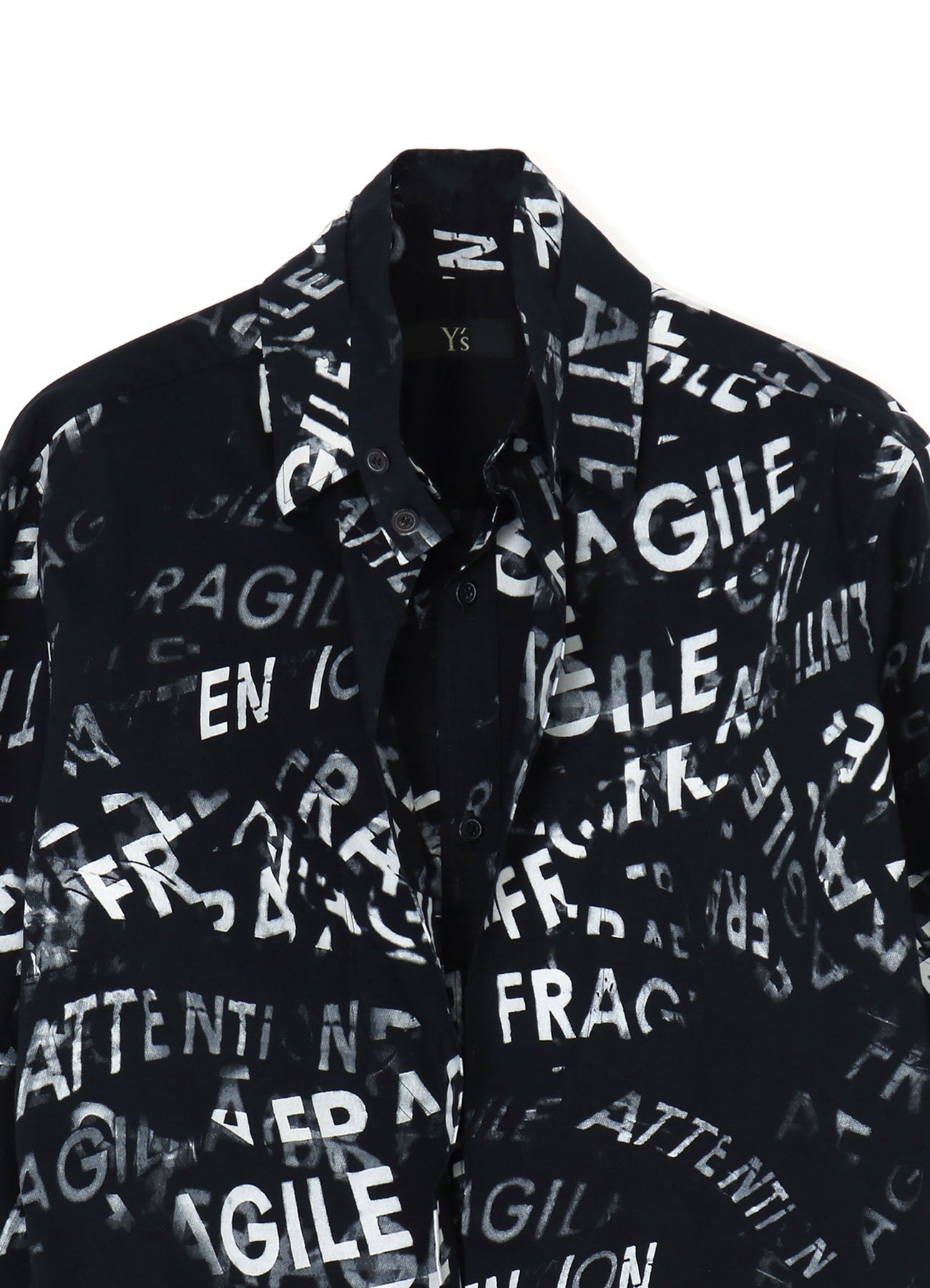 COTTON LAWN "FRAGILE" PIGMENT PRINT DOUBLE COLLAR SHIRT