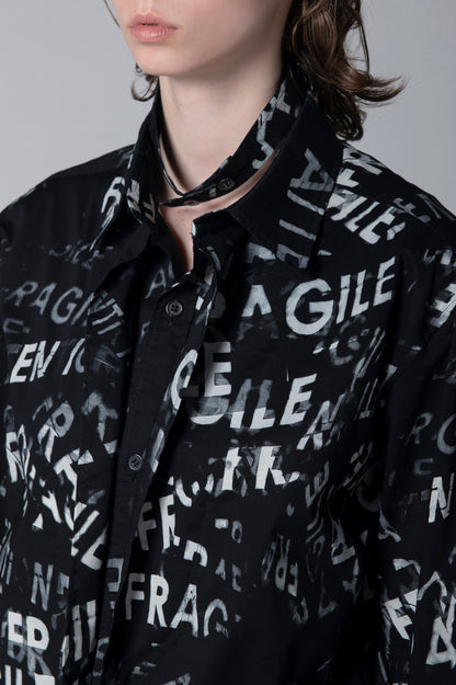 COTTON LAWN "FRAGILE" PIGMENT PRINT DOUBLE COLLAR SHIRT