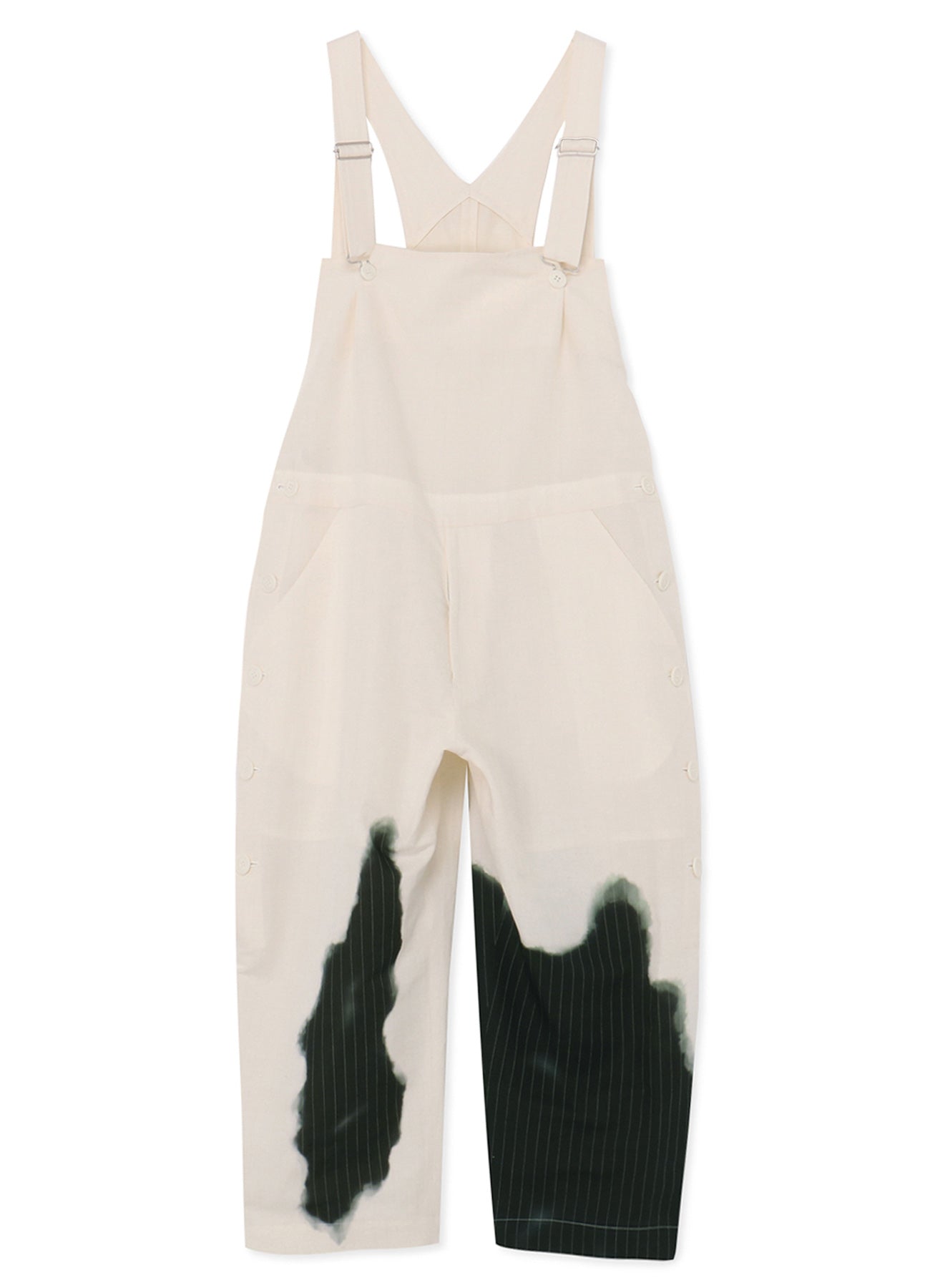 LINEN/COTTON OVERALLS WITH PARTIAL PINSTRIPE PATTERN