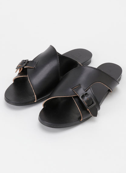 SEMI GLOSS TANNED LEATHER FLAT SANDALS