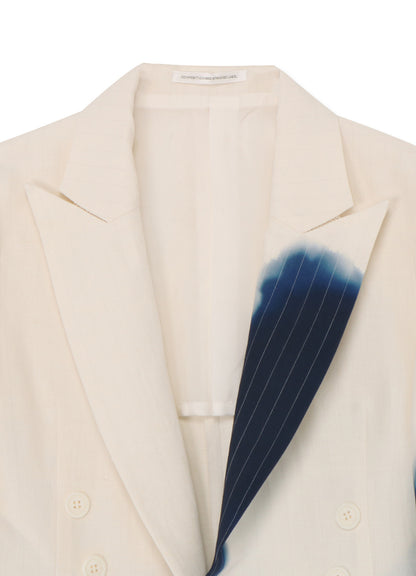 LINEN/COTTON SWALLOWTAIL JACKET WITH PARTIAL PINSTRIPE PATTERN