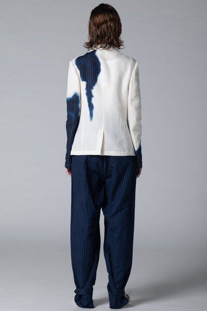 LINEN/COTTON ASYMMETRIC JACKET WITH PARTIAL PINSTRIPE PATTERN