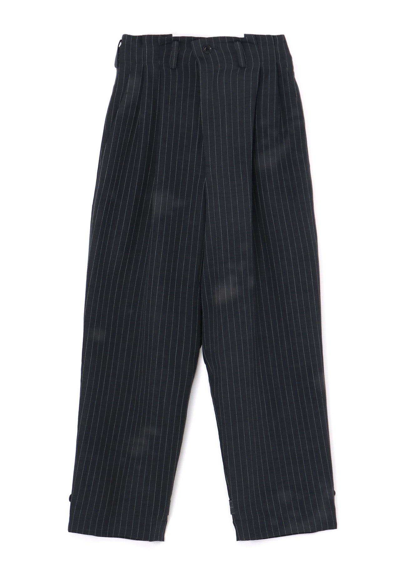 LINEN/COTTON PIN-STRIPE UNEVENLY DYED 2 PLEAT PANTS