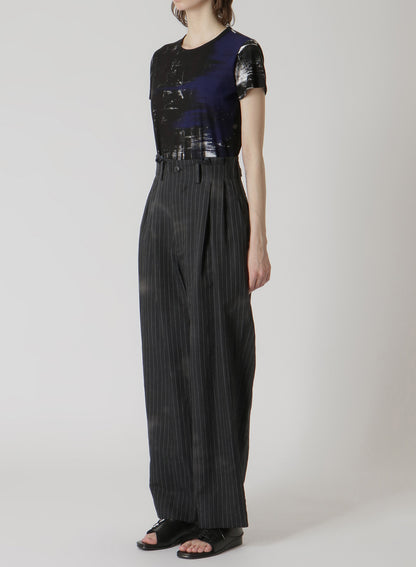 LINEN/COTTON PIN-STRIPE UNEVENLY DYED 2 PLEAT PANTS