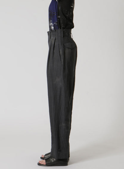 LINEN/COTTON PIN-STRIPE UNEVENLY DYED 2 PLEAT PANTS