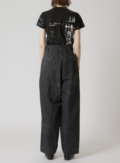 LINEN/COTTON PIN-STRIPE UNEVENLY DYED 2 PLEAT PANTS