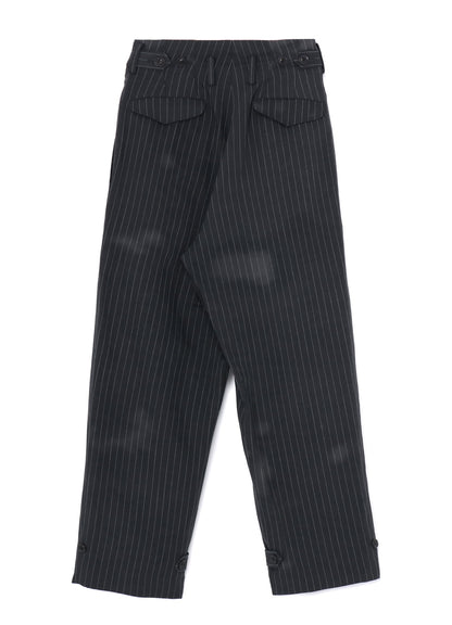 LINEN/COTTON PIN-STRIPE UNEVENLY DYED 2 PLEAT PANTS