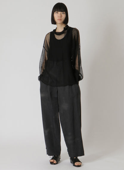 LINEN/COTTON PIN-STRIPE UNEVENLY DYED 2 PLEAT PANTS
