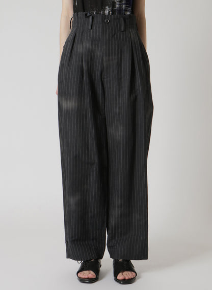 LINEN/COTTON PIN-STRIPE UNEVENLY DYED 2 PLEAT PANTS