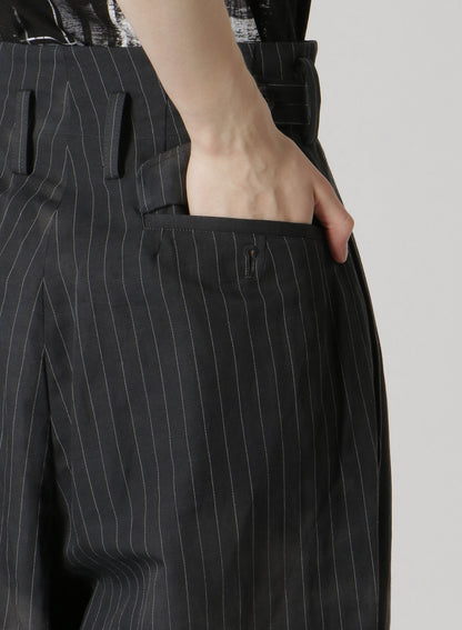 LINEN/COTTON PIN-STRIPE UNEVENLY DYED 2 PLEAT PANTS