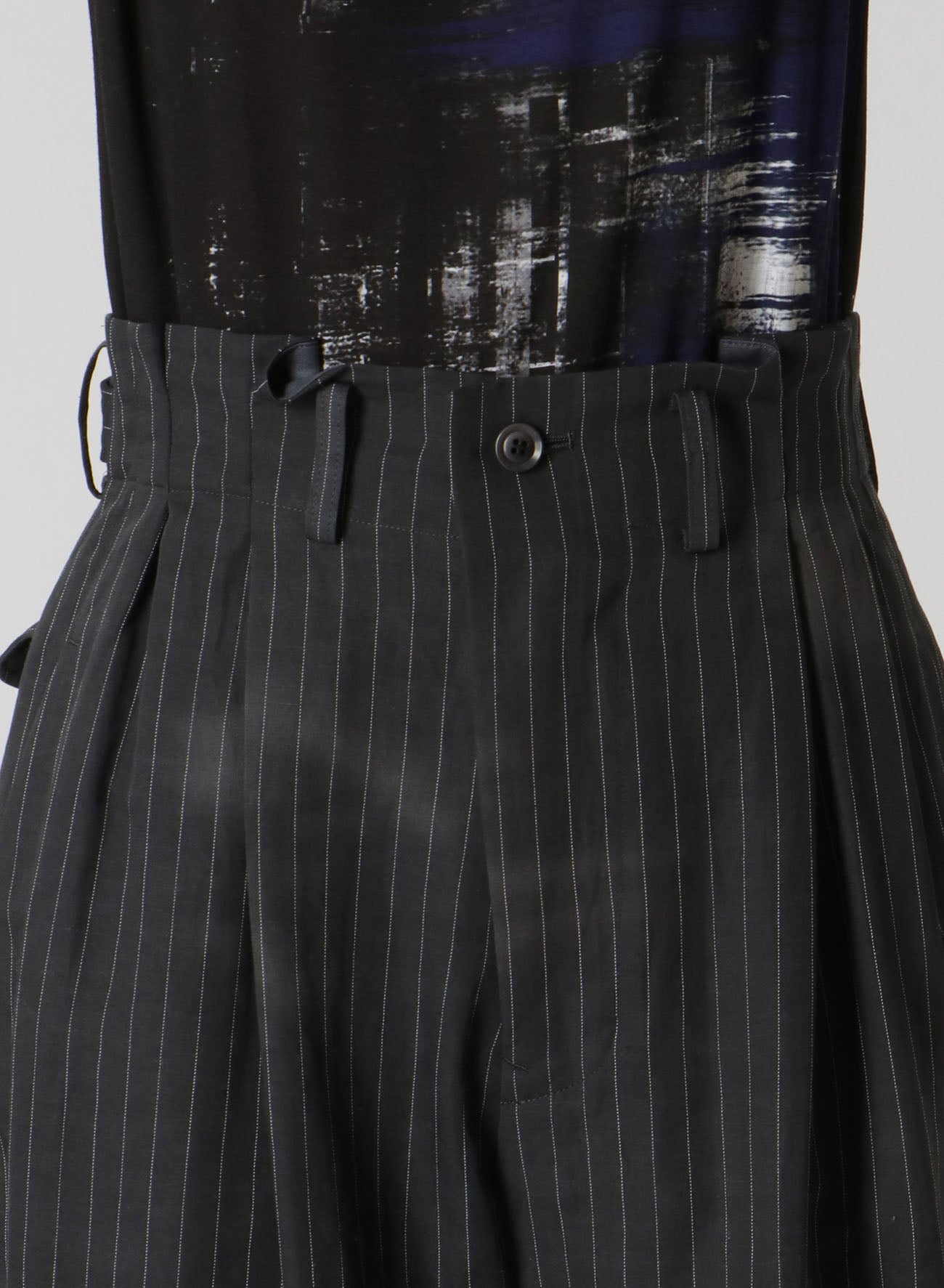 LINEN/COTTON PIN-STRIPE UNEVENLY DYED 2 PLEAT PANTS