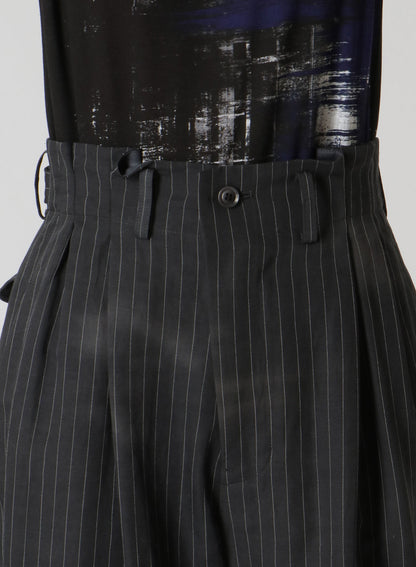LINEN/COTTON PIN-STRIPE UNEVENLY DYED 2 PLEAT PANTS