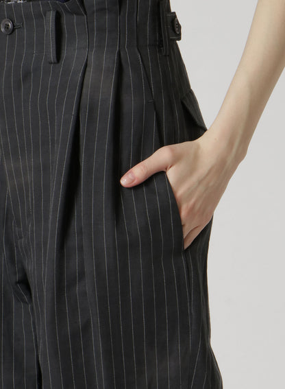 LINEN/COTTON PIN-STRIPE UNEVENLY DYED 2 PLEAT PANTS