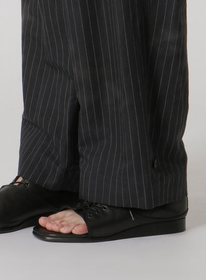 LINEN/COTTON PIN-STRIPE UNEVENLY DYED 2 PLEAT PANTS