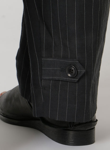 LINEN/COTTON PIN-STRIPE UNEVENLY DYED 2 PLEAT PANTS