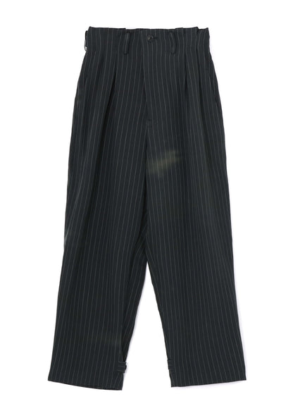 LINEN/COTTON PIN-STRIPE UNEVENLY DYED 2 PLEAT PANTS