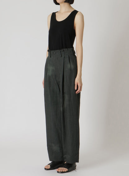 LINEN/COTTON PIN-STRIPE UNEVENLY DYED 2 PLEAT PANTS