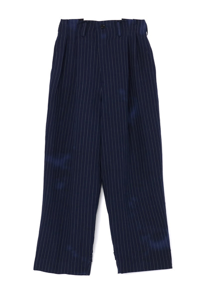 LINEN/COTTON PIN-STRIPE UNEVENLY DYED 2 PLEAT PANTS