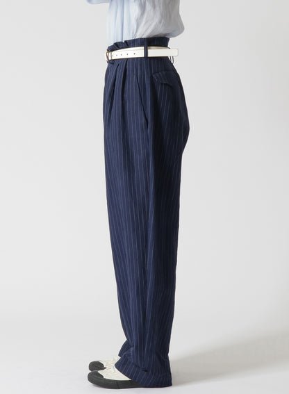 LINEN/COTTON PIN-STRIPE UNEVENLY DYED 2 PLEAT PANTS