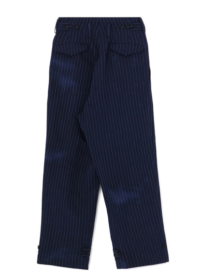 LINEN/COTTON PIN-STRIPE UNEVENLY DYED 2 PLEAT PANTS