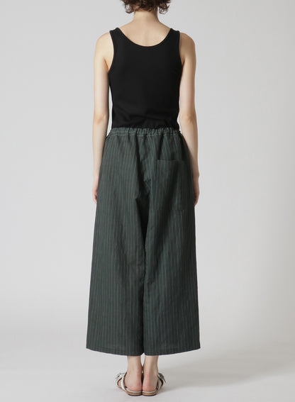 LINEN/COTTON PIN-STRIPED UNEVENLY DYED WIDE LEG PLEATED PANTS