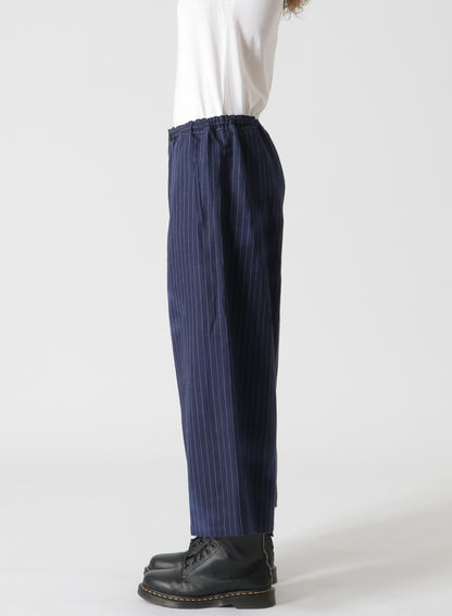 LINEN/COTTON PIN-STRIPED UNEVENLY DYED WIDE LEG PLEATED PANTS