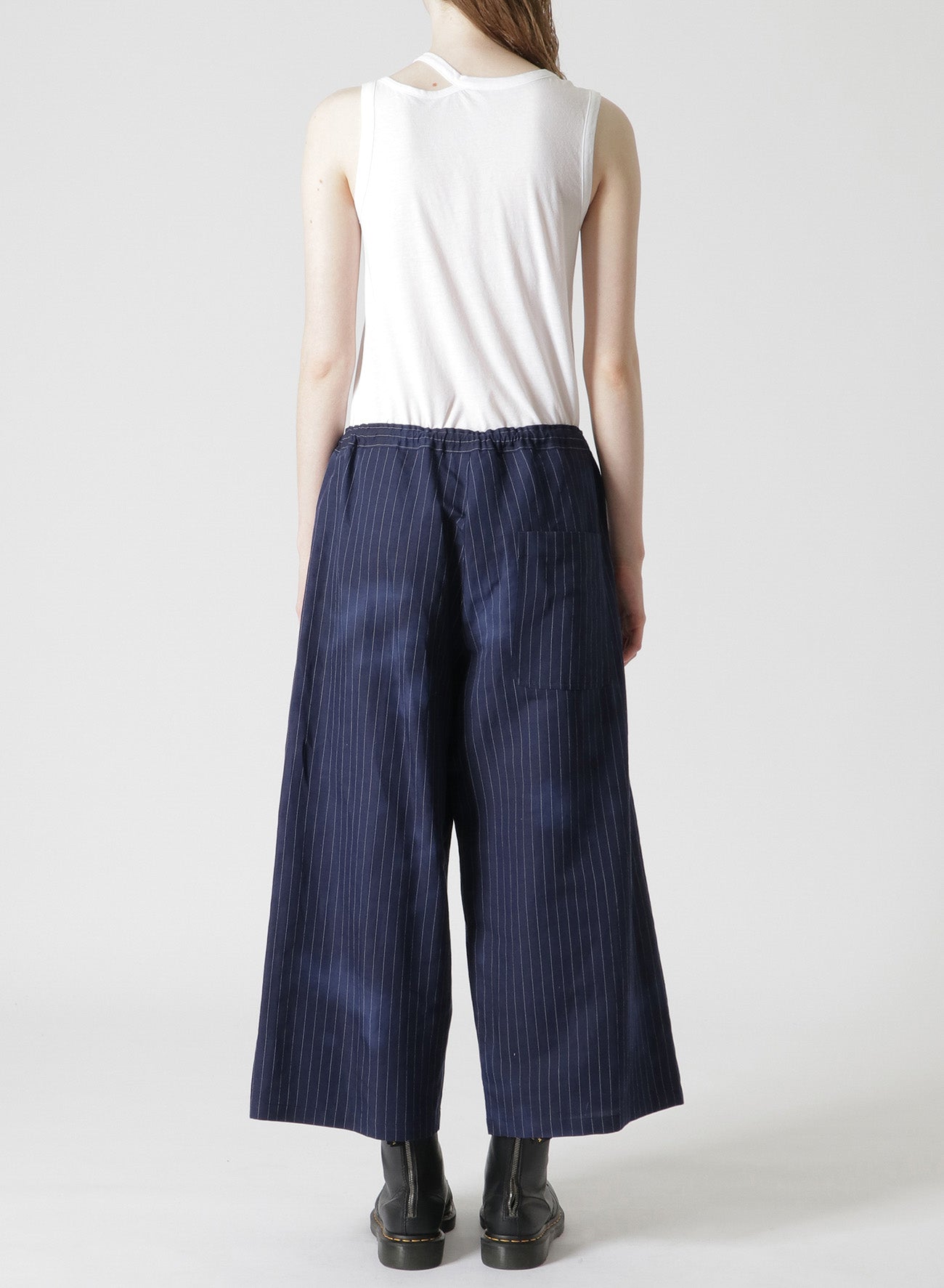 LINEN/COTTON PIN-STRIPED UNEVENLY DYED WIDE LEG PLEATED PANTS