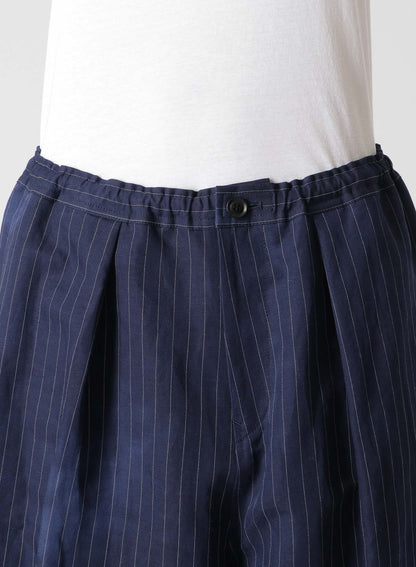 LINEN/COTTON PIN-STRIPED UNEVENLY DYED WIDE LEG PLEATED PANTS