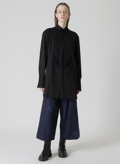 LINEN/COTTON PIN-STRIPED UNEVENLY DYED WIDE LEG PLEATED PANTS