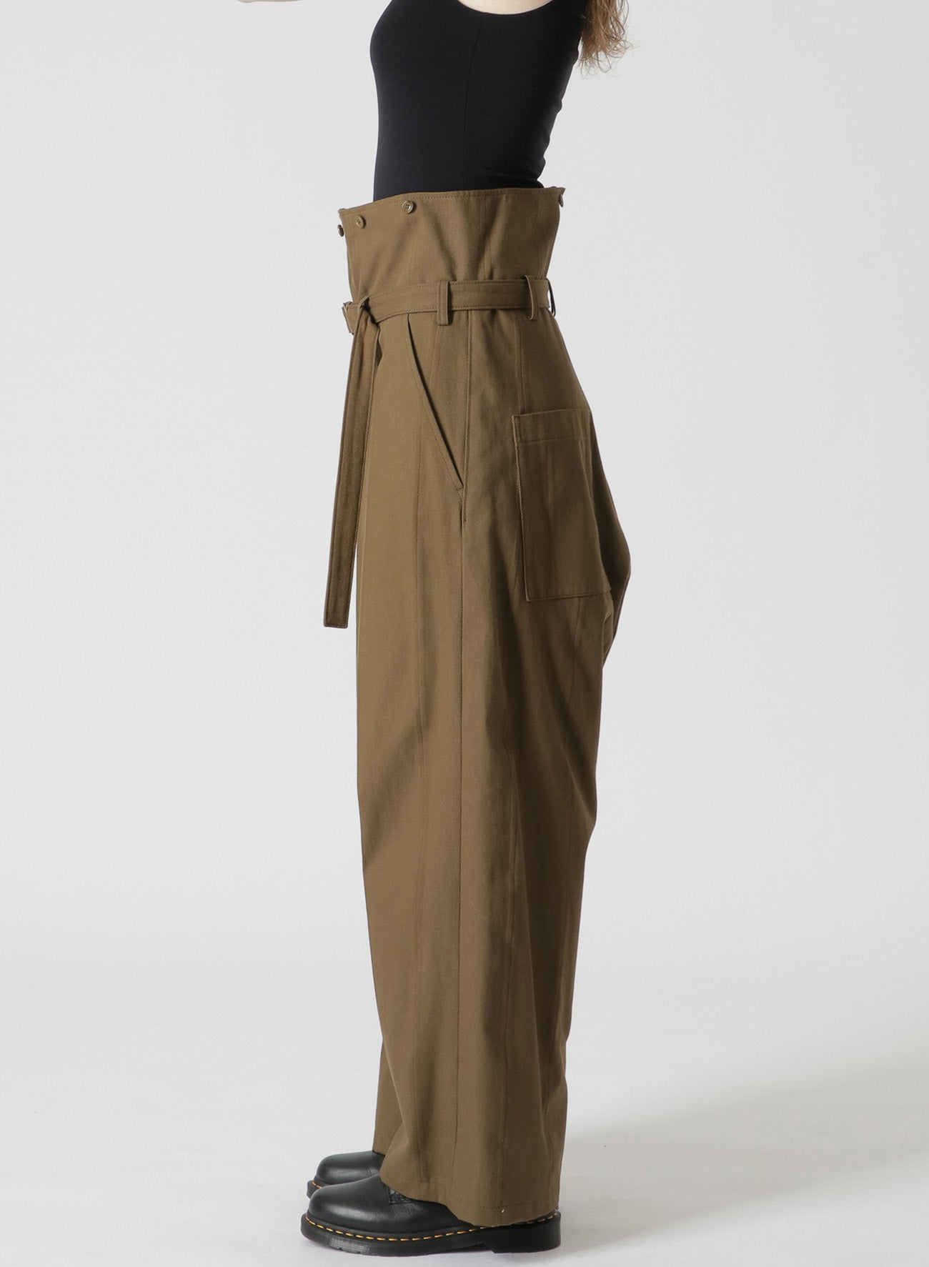 DOBBY CHINO BELTED HIGH WAIST PANTS