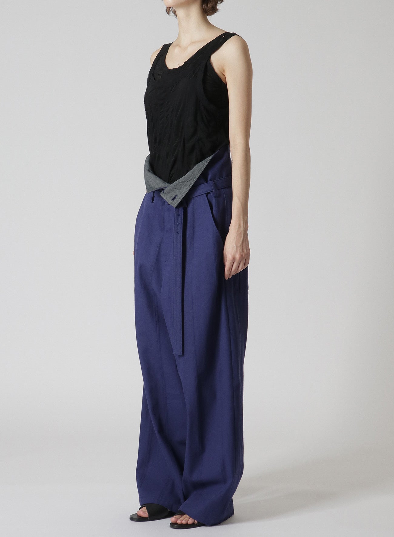 DOBBY CHINO BELTED HIGH WAIST PANTS